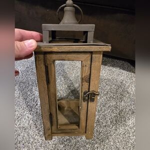 Rustic Wooden Lantern with Metal Accents
